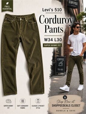 Levi’s 510 Super Skinny Corduroy Pants Olive Green W34 L30